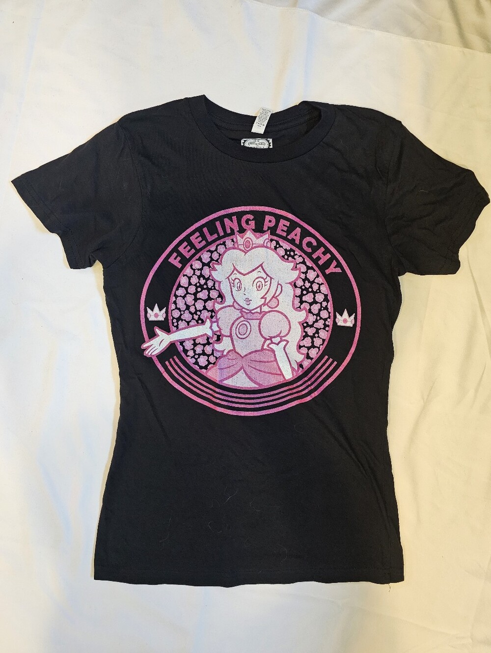 Nintendo Feeling Peachy Black T-Shirt- Womens Size Small- New